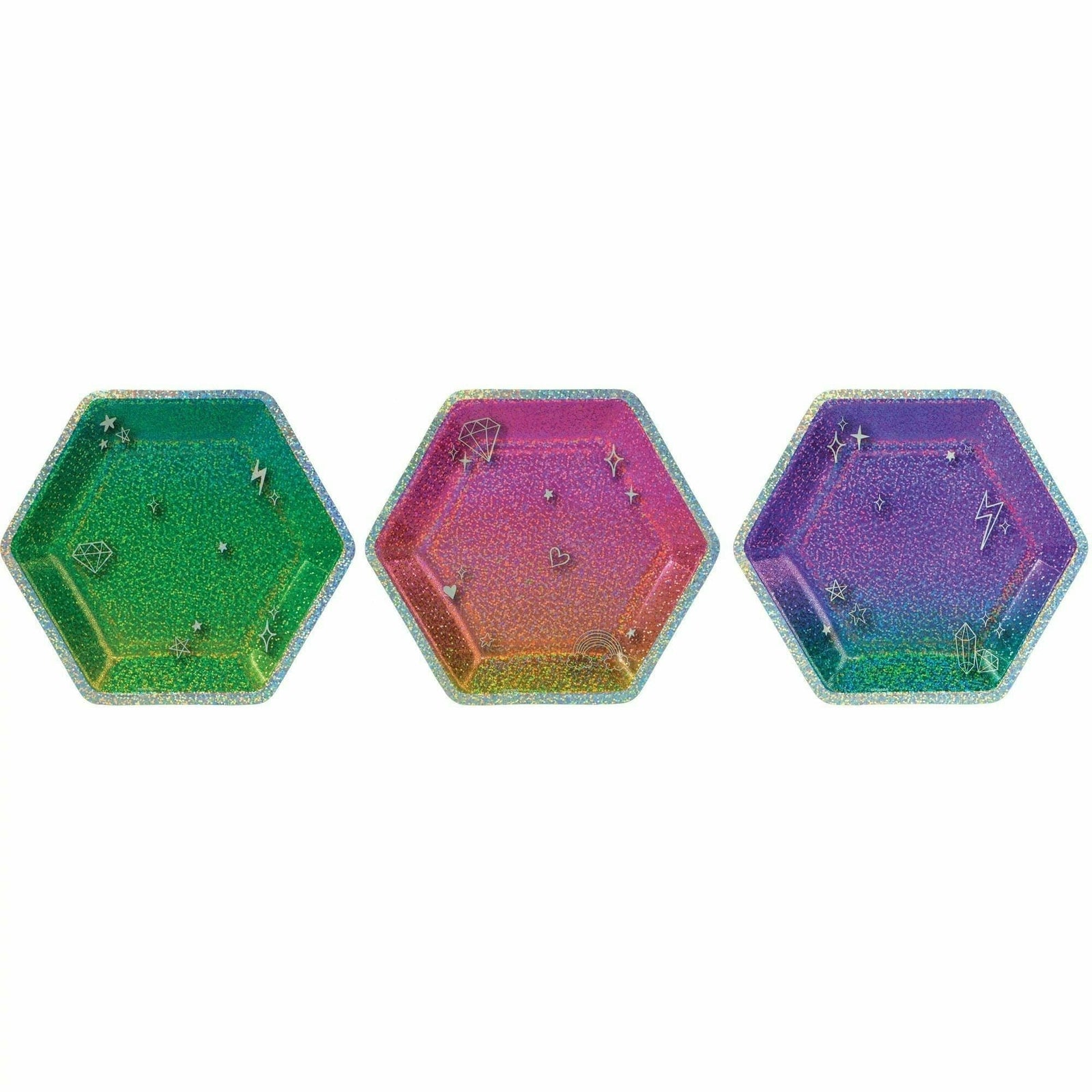 Amscan BOUTIQUE Sparkle 7" Prismatic Hexagonal Plate Assorted