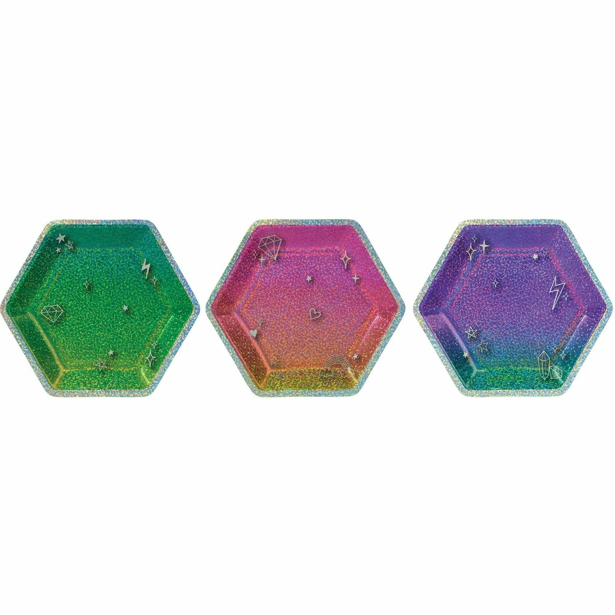 Amscan BOUTIQUE Sparkle 7" Prismatic Hexagonal Plate Assorted