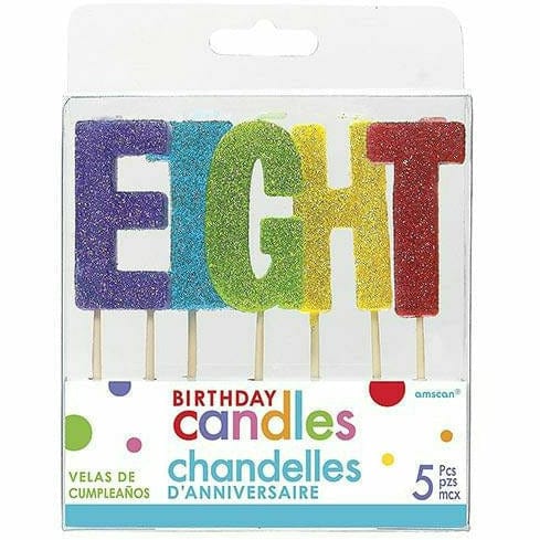Amscan CANDLES Glitter Multicolor Eight Birthday Toothpick Candle Set 5pc