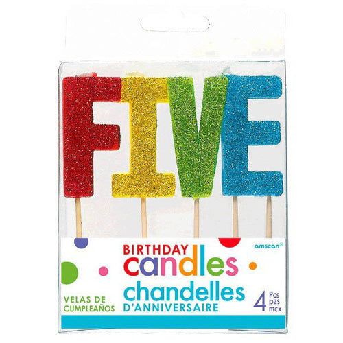Amscan CANDLES Glitter Multicolor Five Birthday Toothpick Candle Set 4pc