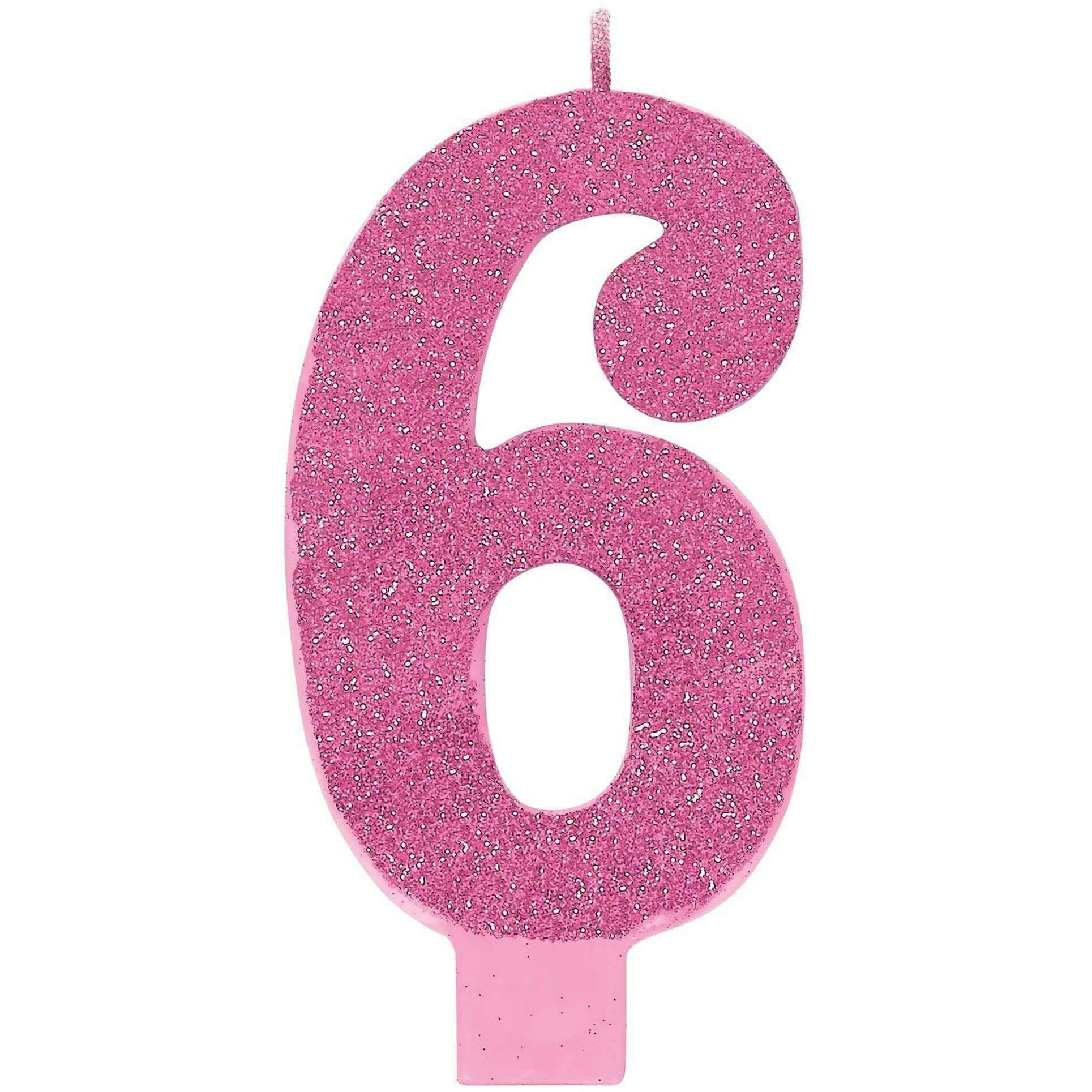 Amscan CANDLES Numeral #6 Large Glitter Candle - Pink