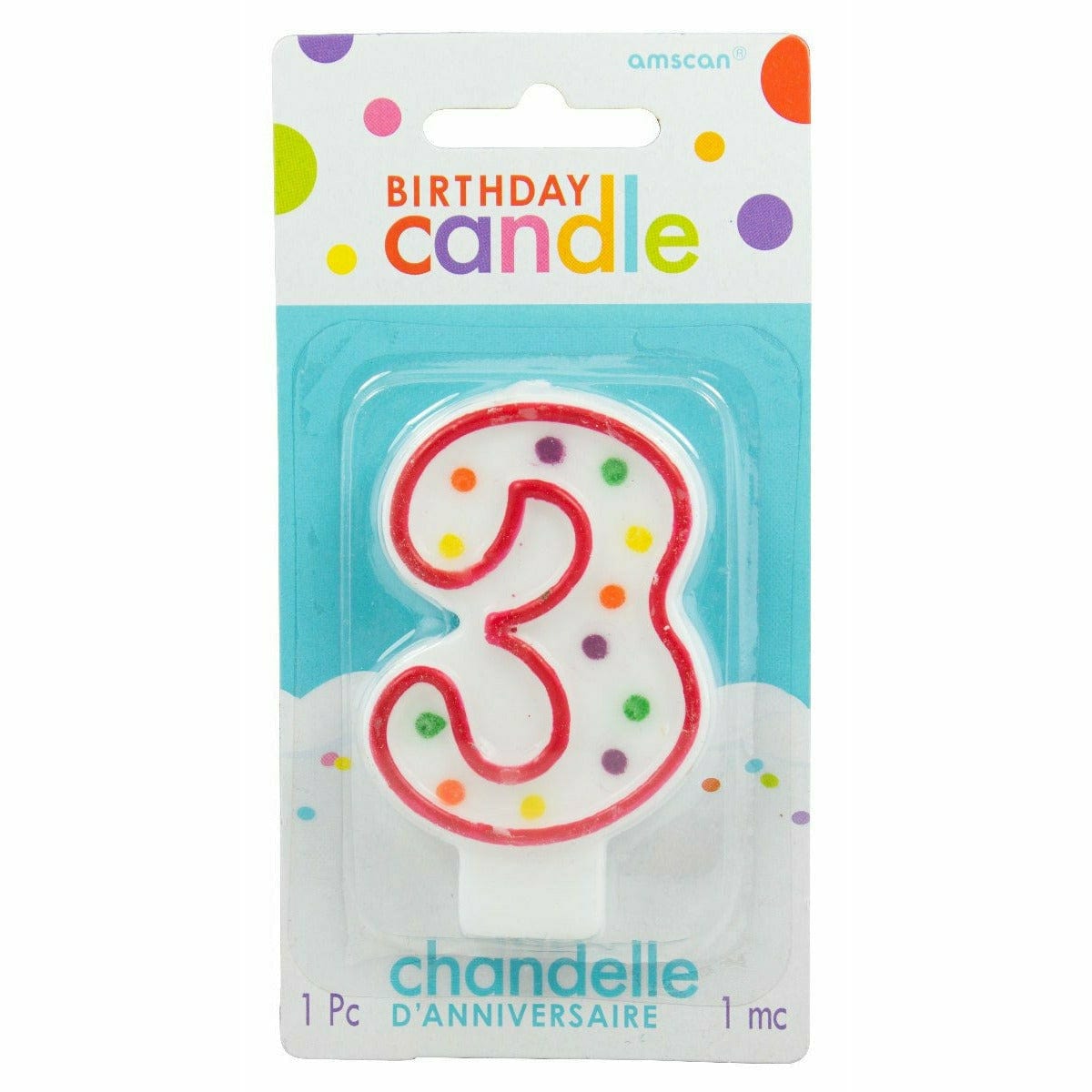 Amscan CANDLES Polka Dots &quot;3&quot; Flat Molded Candle White/Red