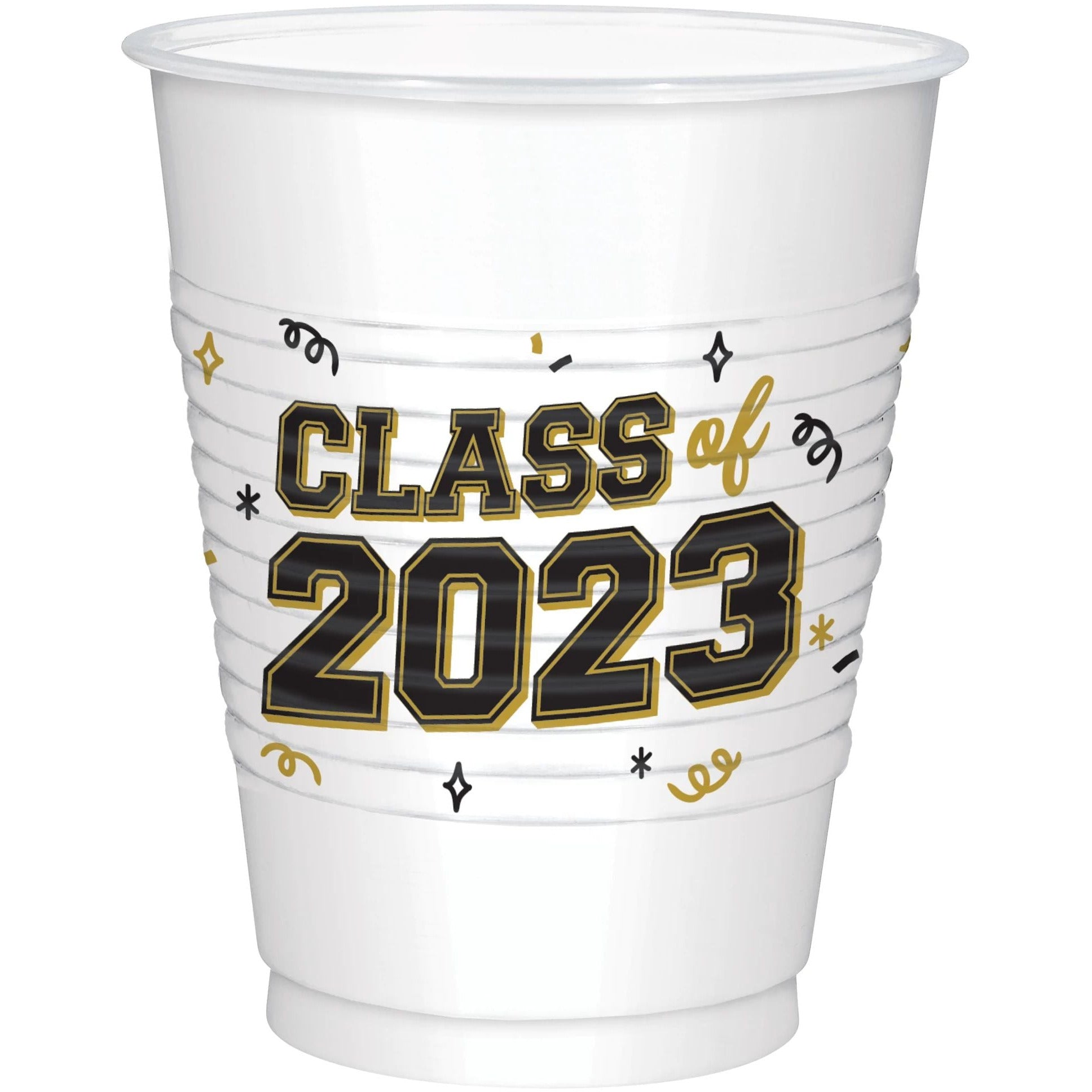Amscan Class of 2023 Plastic Cups - Black, Silver, Gold
