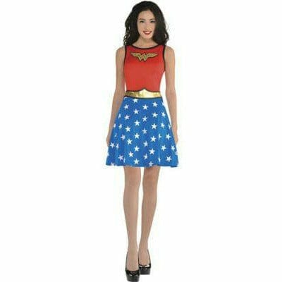 Amscan COSTUMES Women&#39;s Wonder Woman Fit &amp; Flare Dress Adult Standard