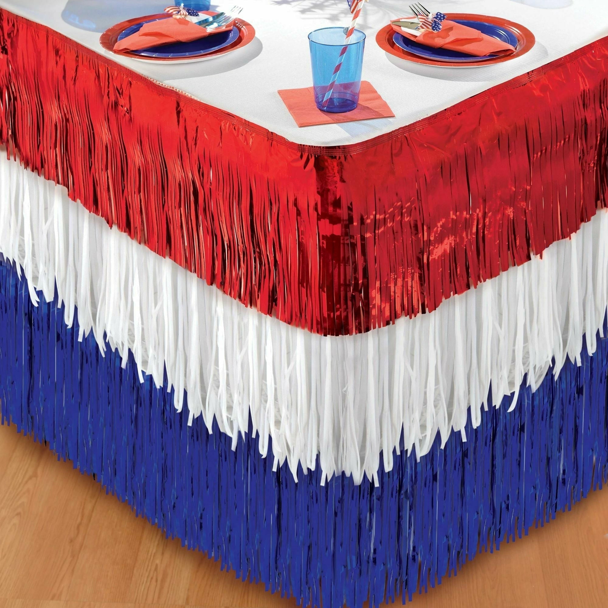 Amscan DECORATIONS Patriotic Foil Fringe Tableskirt