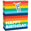 Amscan GIFT WRAP Happy Birthday Rainbow Stripe Large Bag w/ hang tag
