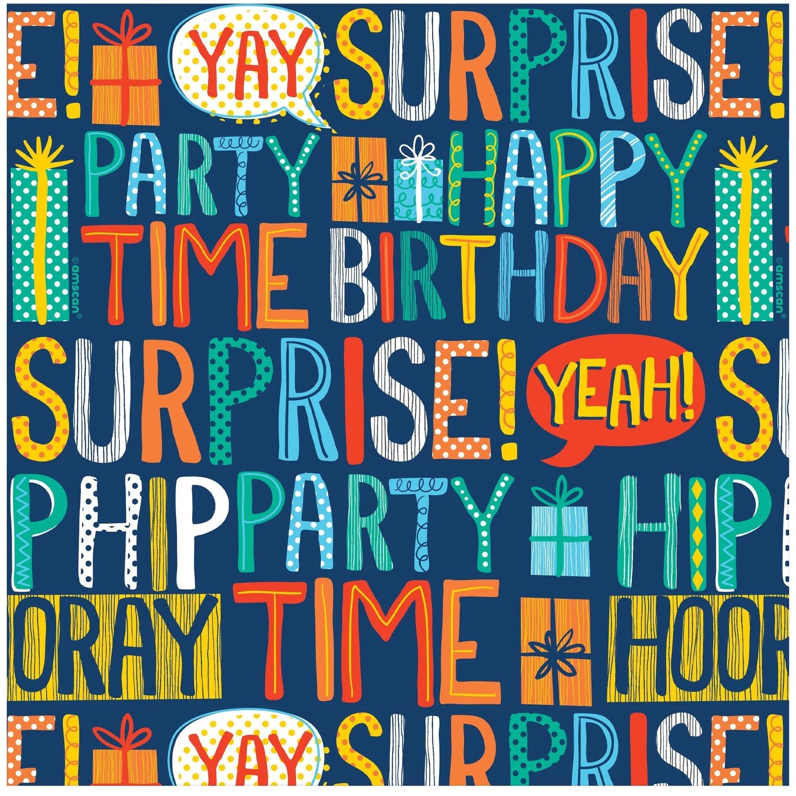 Amscan GIFT WRAP Happy Birthday Text Primary Colors Jumbo Gift Wrap