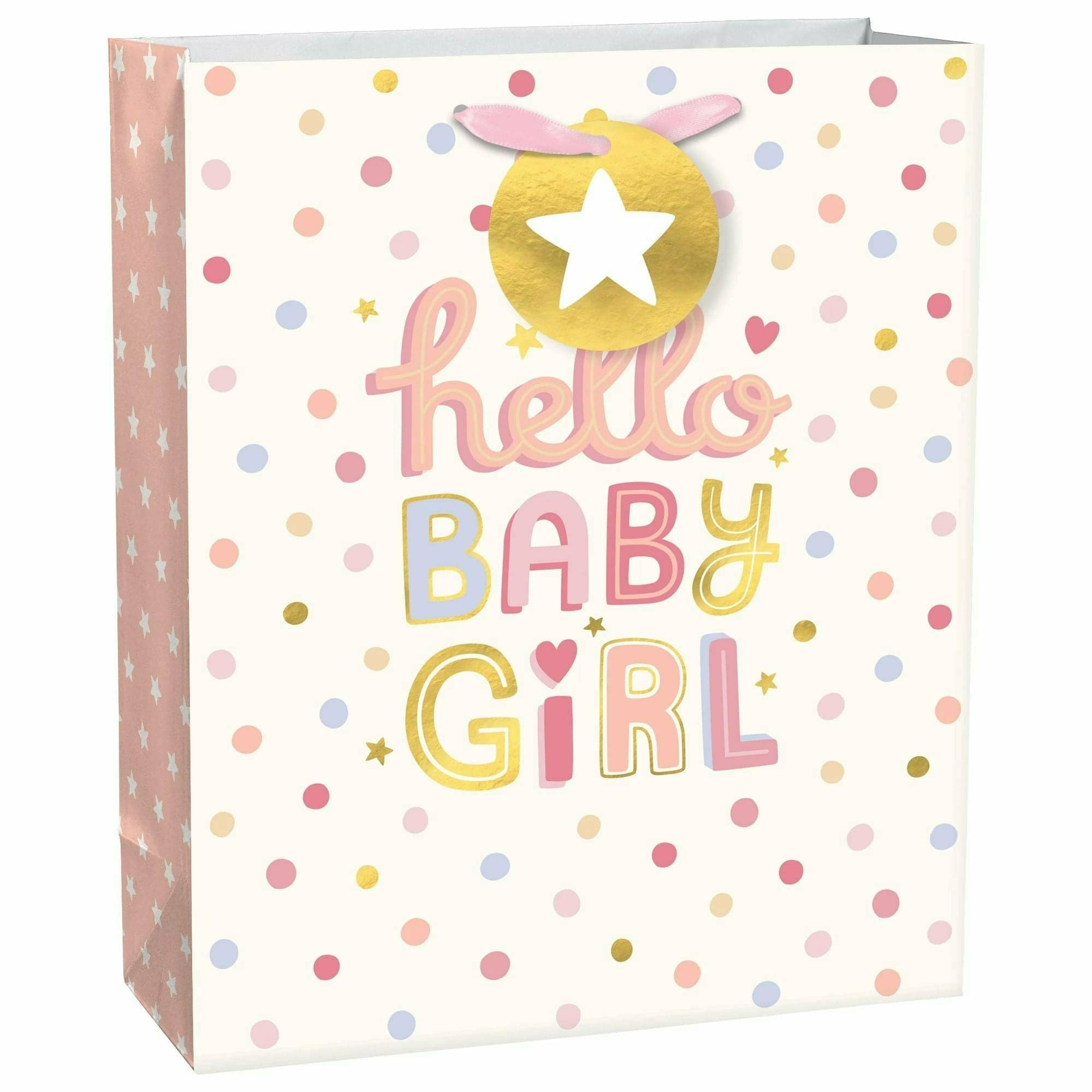Amscan GIFT WRAP Hello Baby Girl Dots Large Bag w/ Hang Tag