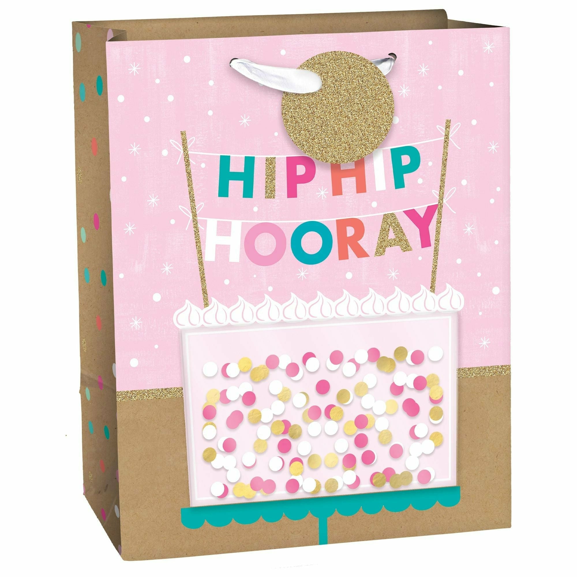 Amscan GIFT WRAP Hooray Cake Medium Bag w/ Hang Tag