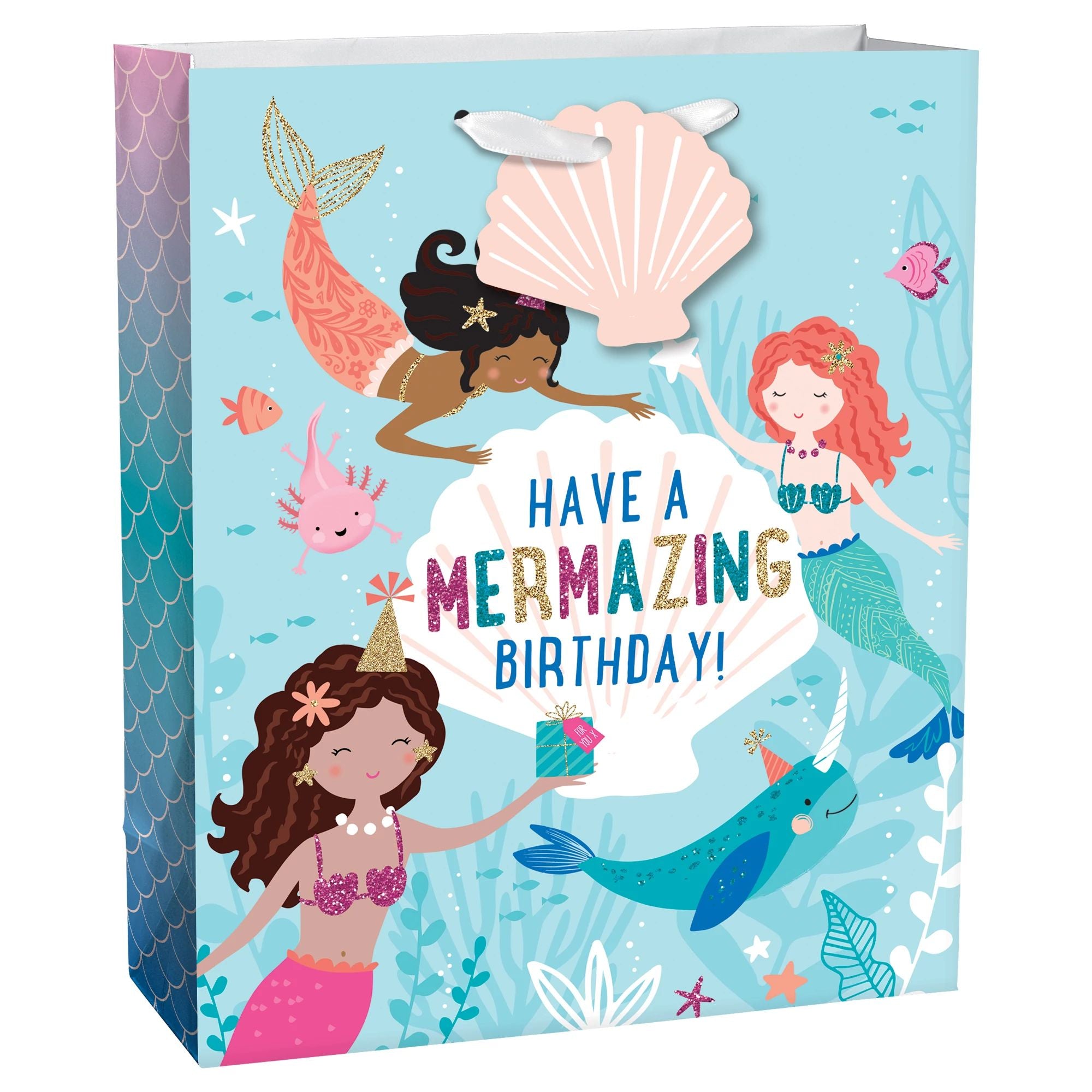Amscan GIFT WRAP Mermaid Girl Birthday Large Bag w/ Hang Tag