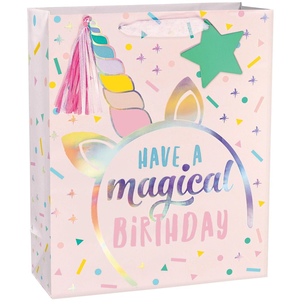 Amscan GIFT WRAP Unicorn Birthday Large Bag w/Gift Tag
