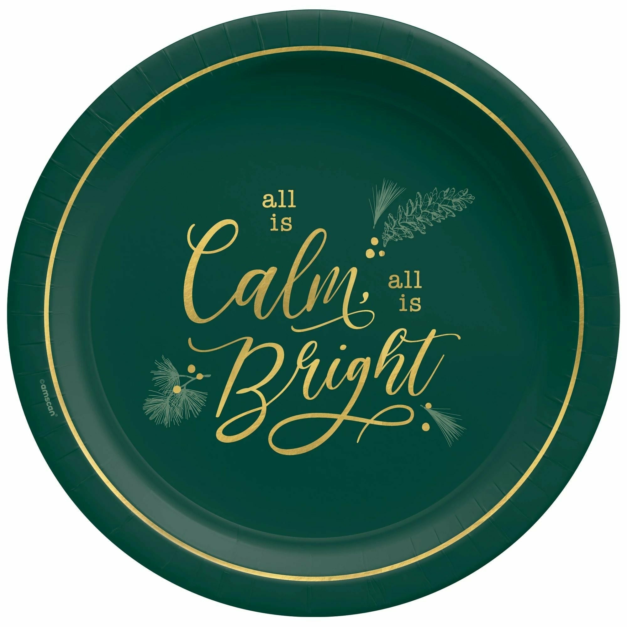 Amscan HOLIDAY: CHRISTMAS Calm & Bright Round Metallic Plates, 10 1/2"