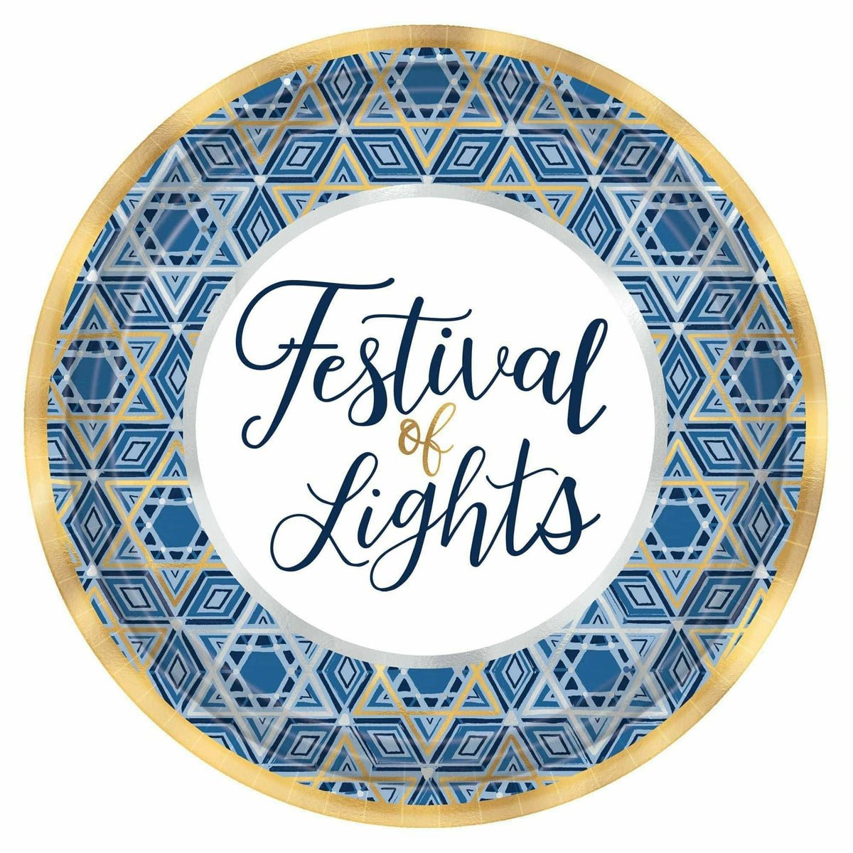 Amscan HOLIDAY: CHRISTMAS Hanukkah Festival of Lights Round Metallic Plates, 7&quot;