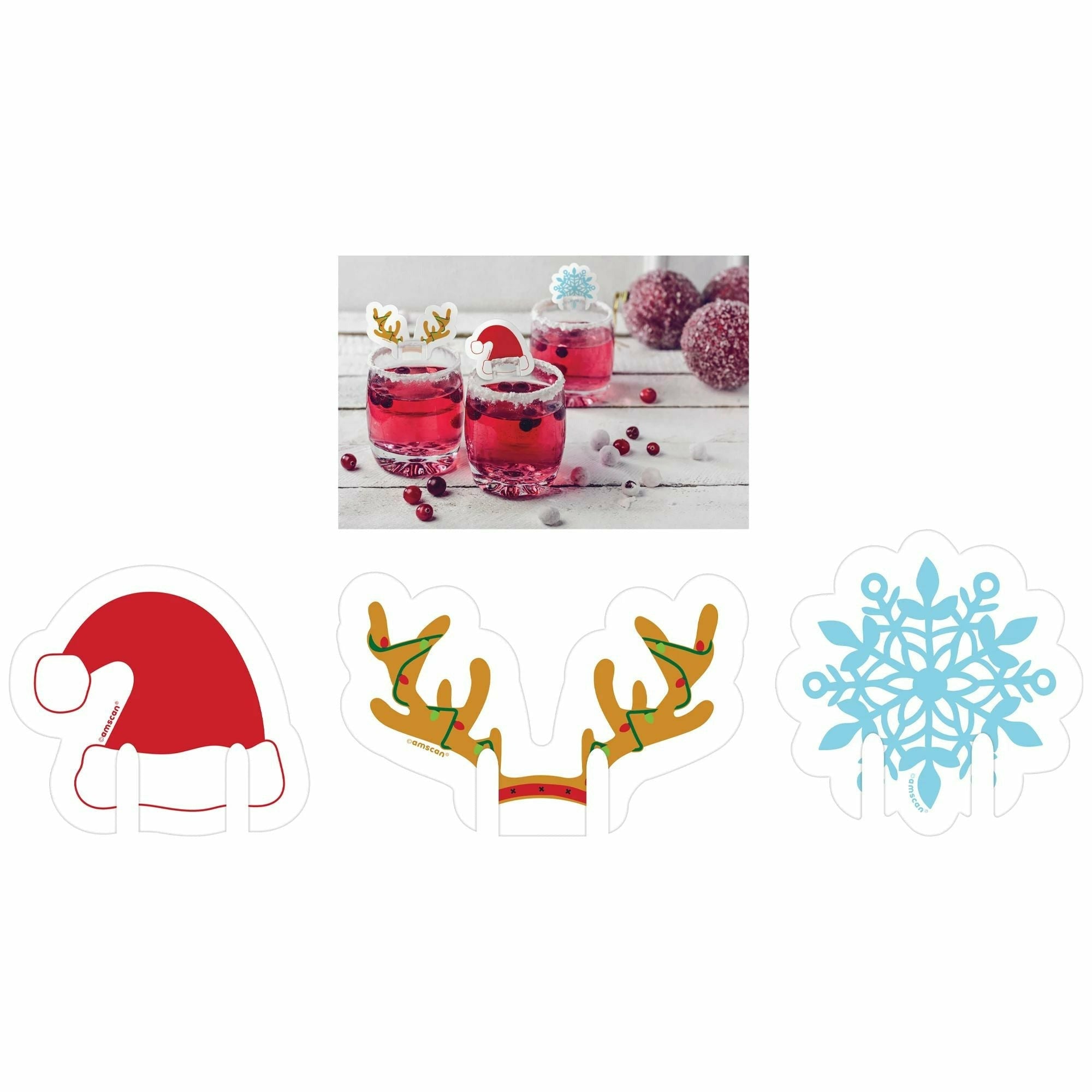 Amscan HOLIDAY: CHRISTMAS Holiday Drink Topper Assorted, Multi-Pack