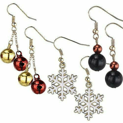 Amscan HOLIDAY: CHRISTMAS Jingle Bell &amp; Snowflake Christmas Earrings Set 6pc