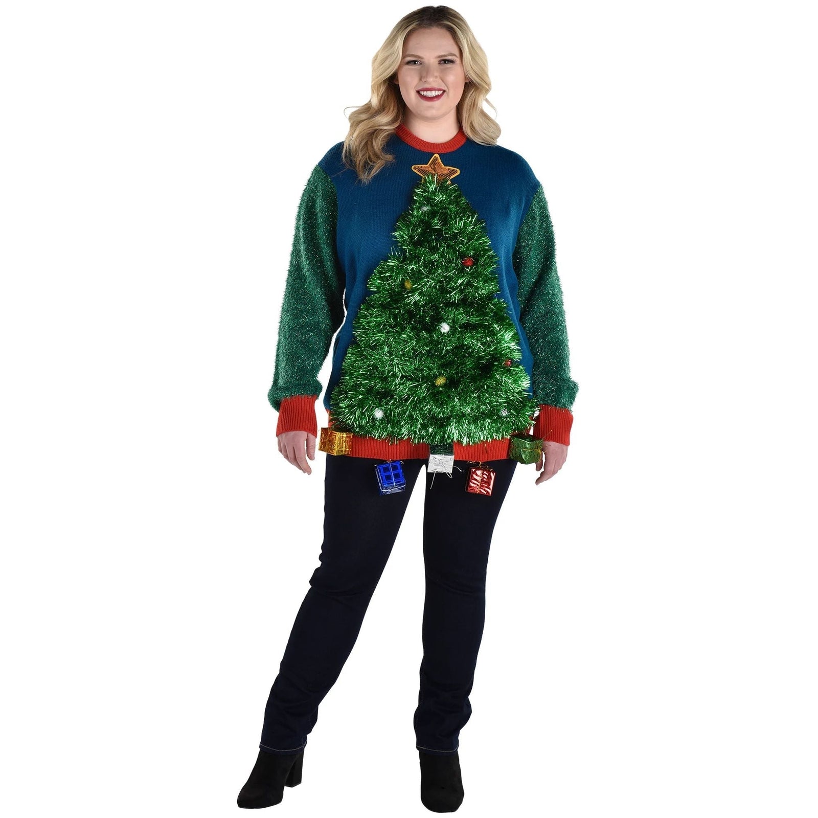 Christmas Wearables Tagged 3D Tinsel Tree Ugly Sweater Adult - Ultimate  Party Super Stores