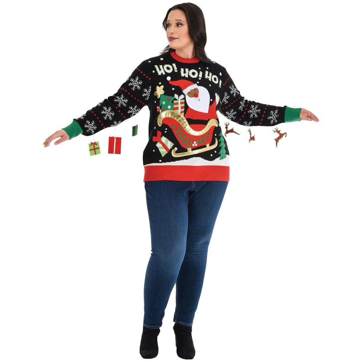 Amscan HOLIDAY: CHRISTMAS L/XL Christmas Ugly Sweater Santa &amp; Reindeer, Dark Skin Tone