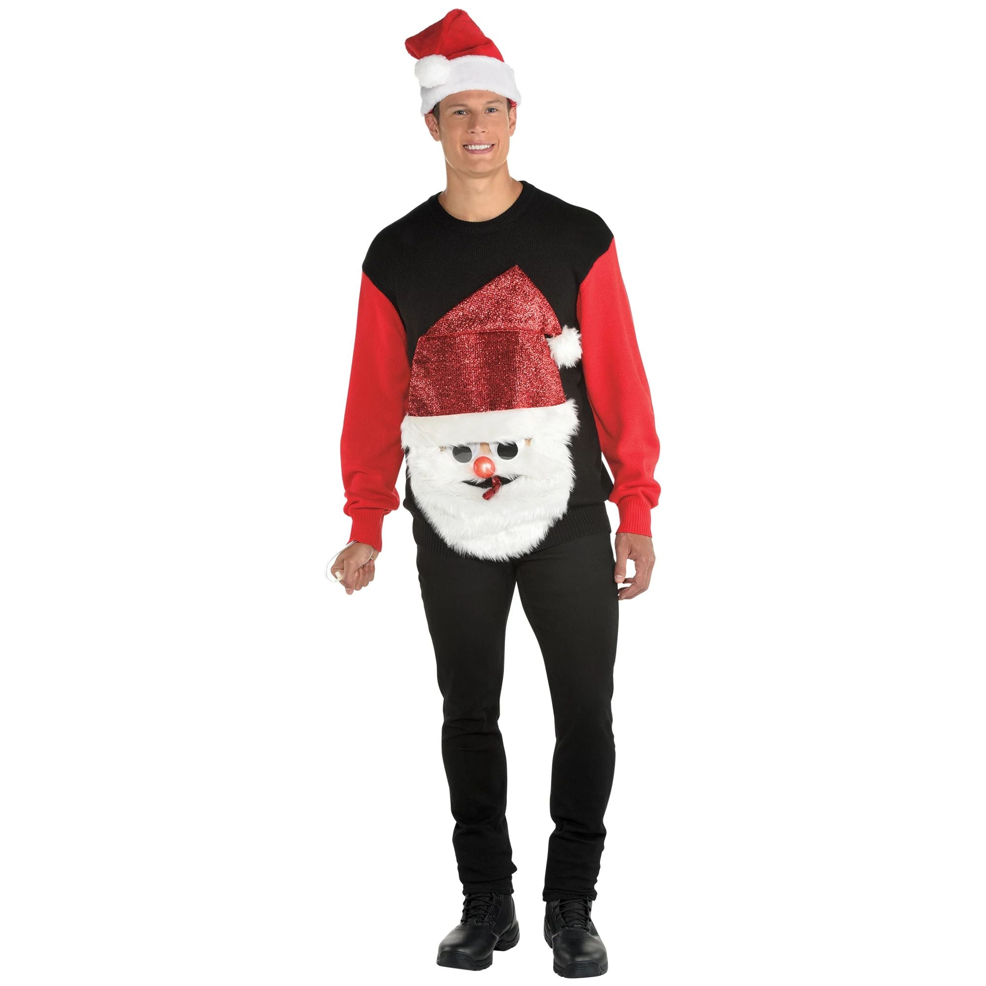 Amscan HOLIDAY: CHRISTMAS L/XL Light-Up Santa Blowout Ugly Sweater - Adult
