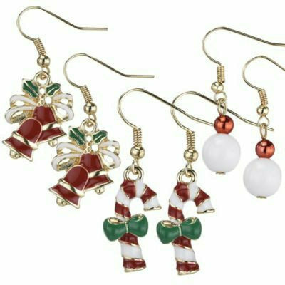Amscan HOLIDAY: CHRISTMAS Red Bell and Candy Cane Earrings 6 pc