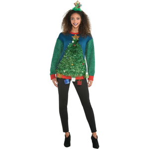 Amscan HOLIDAY: CHRISTMAS S/M 3D Tinsel Tree Ugly Sweater - Adult