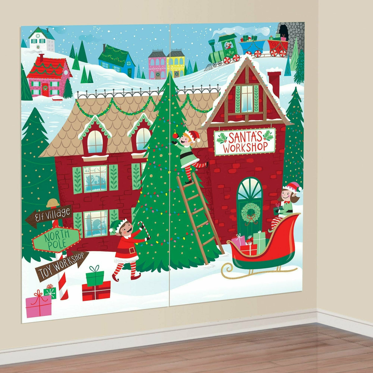 Amscan HOLIDAY: CHRISTMAS Santa&#39;s Workshop Scene Setters Add-On