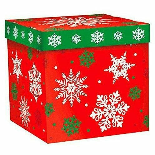 Amscan HOLIDAY: CHRISTMAS Very Merry Christmas Red & Green Snowflake Gift Box Party, Multicolor, 7 1/2" X 7 1/2" X 7 1/2"
