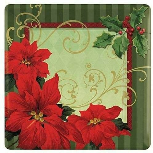 Amscan HOLIDAY: CHRISTMAS Vintage Poinsettia Plates 18ct