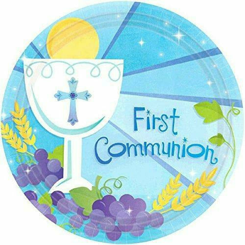 Amscan HOLIDAY: EASTER Blue First Communion Round Dessert Paper Plates