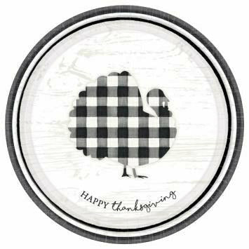 Amscan HOLIDAY: FALL Black And White Check Turkey Plates Round Plates, 10 1/2"