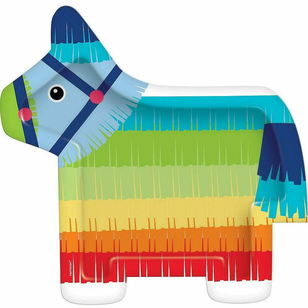 Amscan HOLIDAY: FIESTA Shaped Rainbow Donkey Pinata Dinner Plates 8ct J4