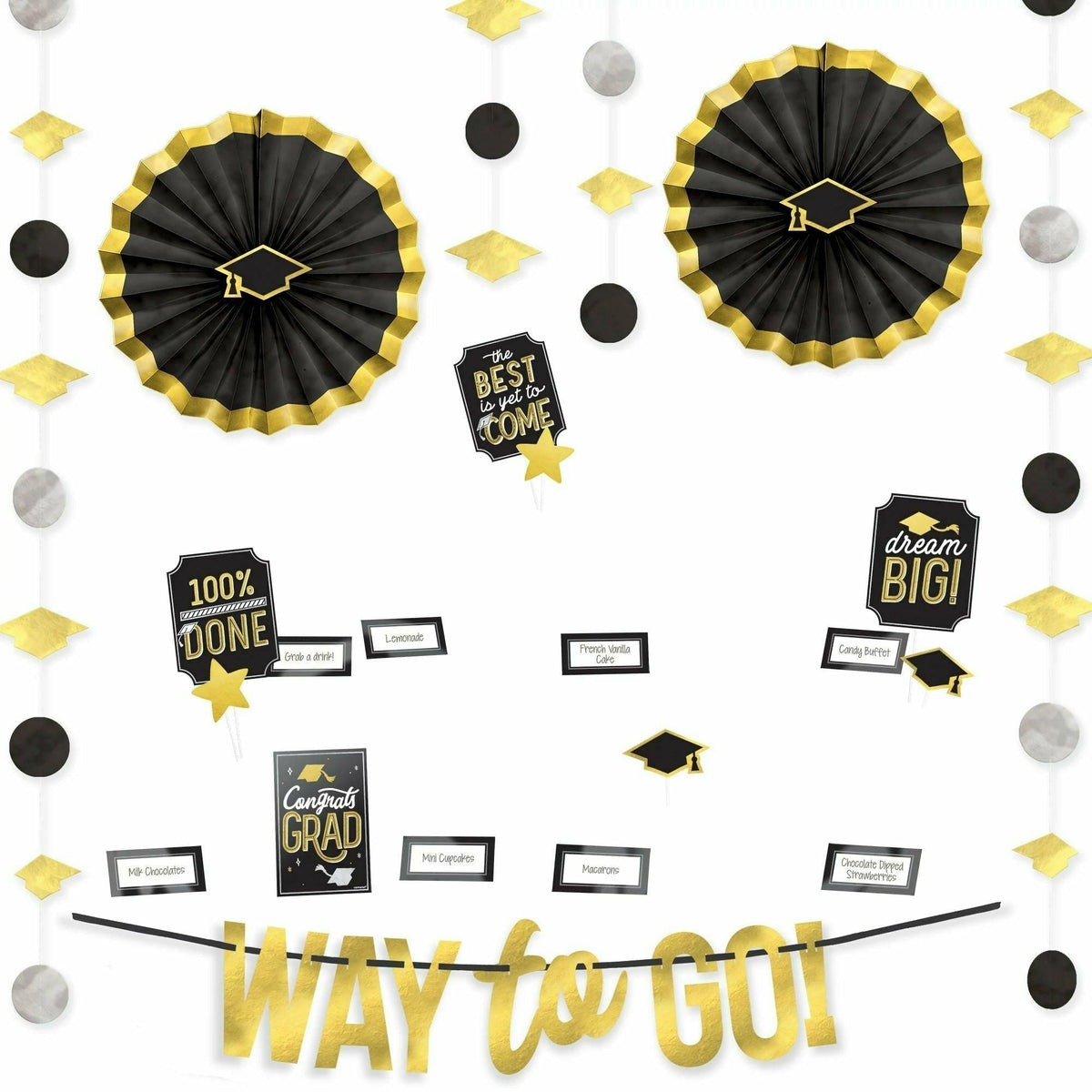 Amscan HOLIDAY: GRADUATION Default-Title Grad Buffet Decorating Kit   Black, Silver, Gold