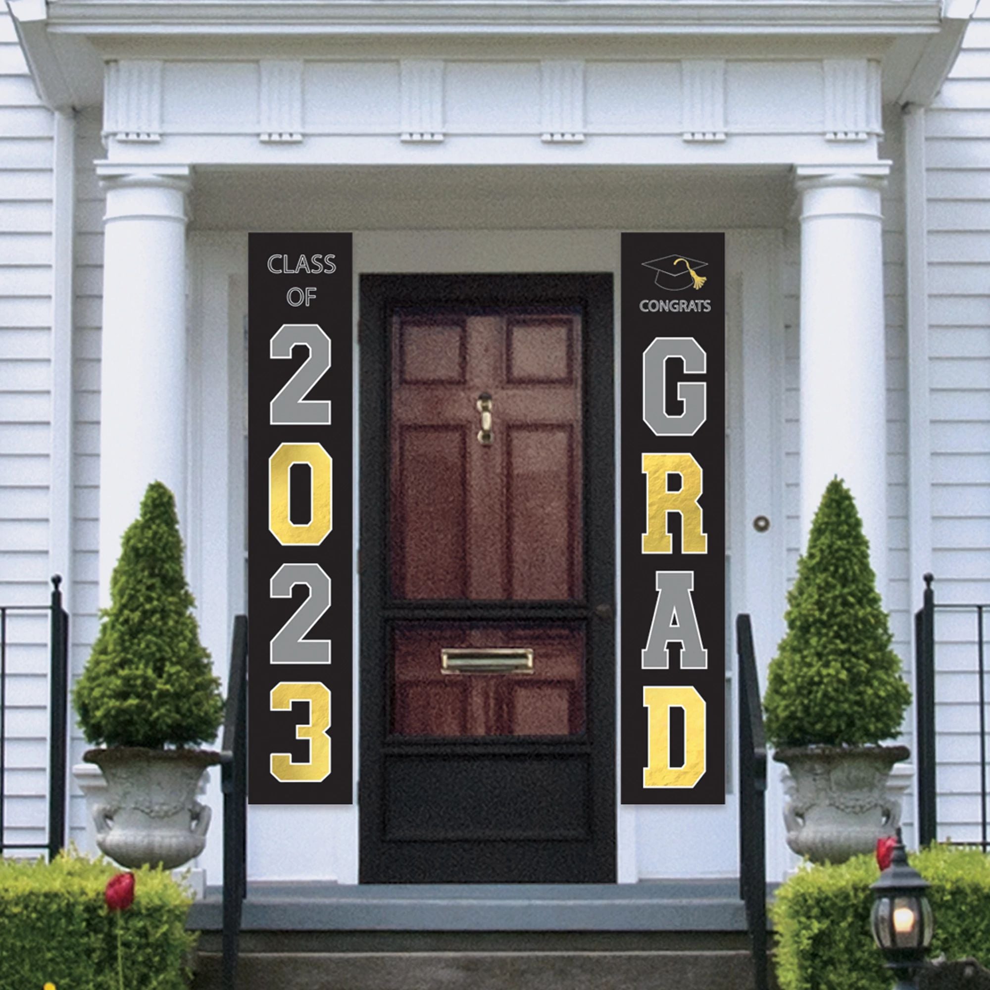 Amscan HOLIDAY: GRADUATION Grad 2023 Hanging Flags Home Decoration - Black, Silver, Gold