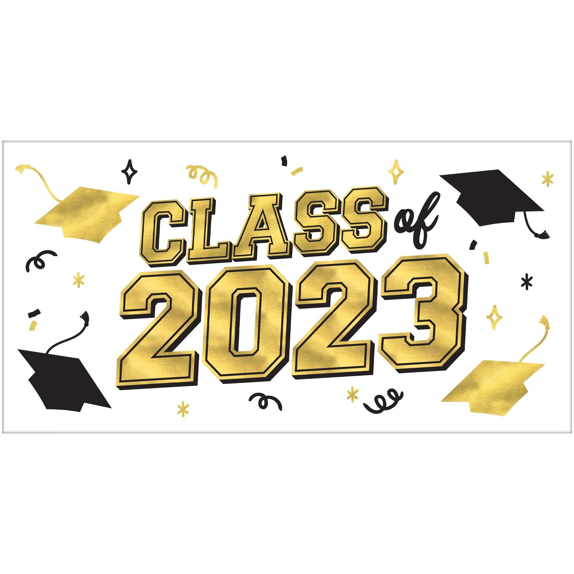 Amscan HOLIDAY: GRADUATION Grad 2023 Large Horizontal Banner - Black, Silver, Gold