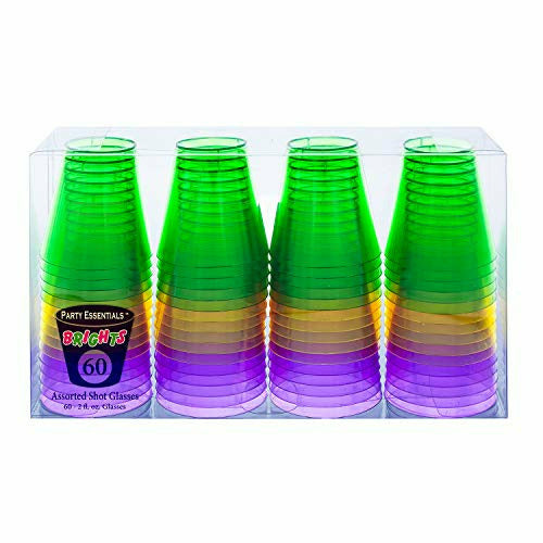 Amscan HOLIDAY: MARDI GRAS Party Essentials Hard Plastic Shot Glasses, 2-Ounce, Mardi Gras Mix, Box of 60