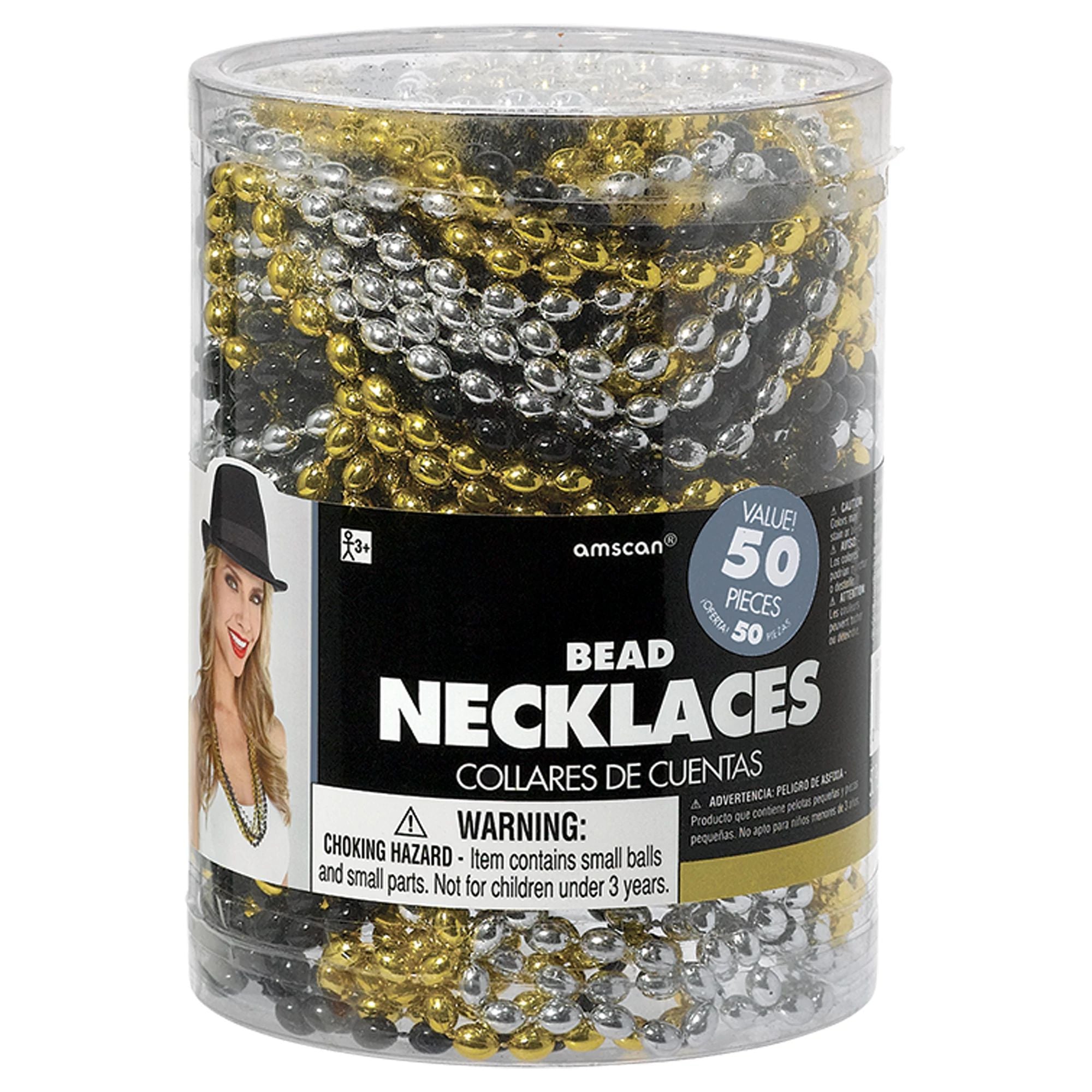 Amscan HOLIDAY: NEW YEAR'S Bead Necklace - Black, Silver, Gold