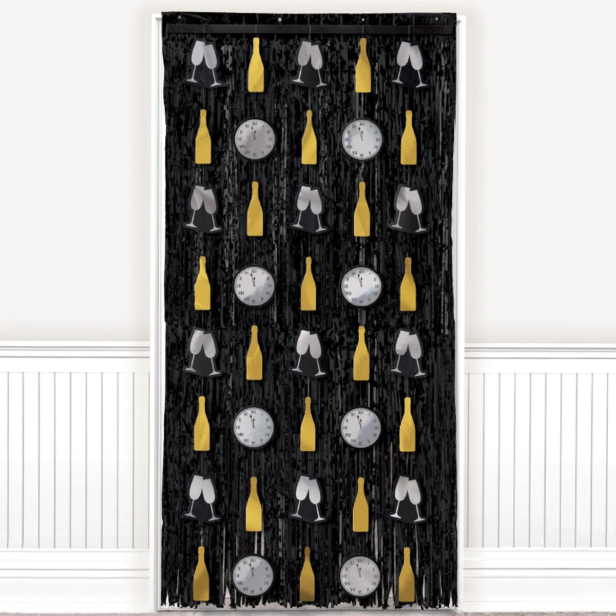 Amscan HOLIDAY: NEW YEAR&#39;S New Year&#39;s Door Curtain - Black, Silver, Gold