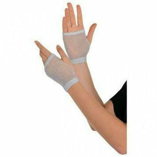 Silver Short Fishnet Gloves