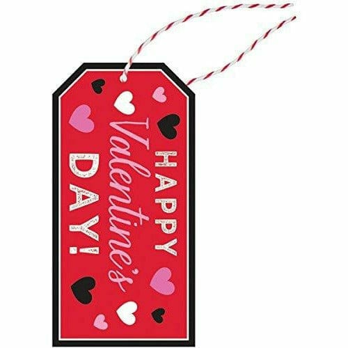 Amscan HOLIDAY: VALENTINES Radiant Valentine's Day Party Container Tags , Red, Paper , 4 1/2" X 2 1/2", Pack of 12