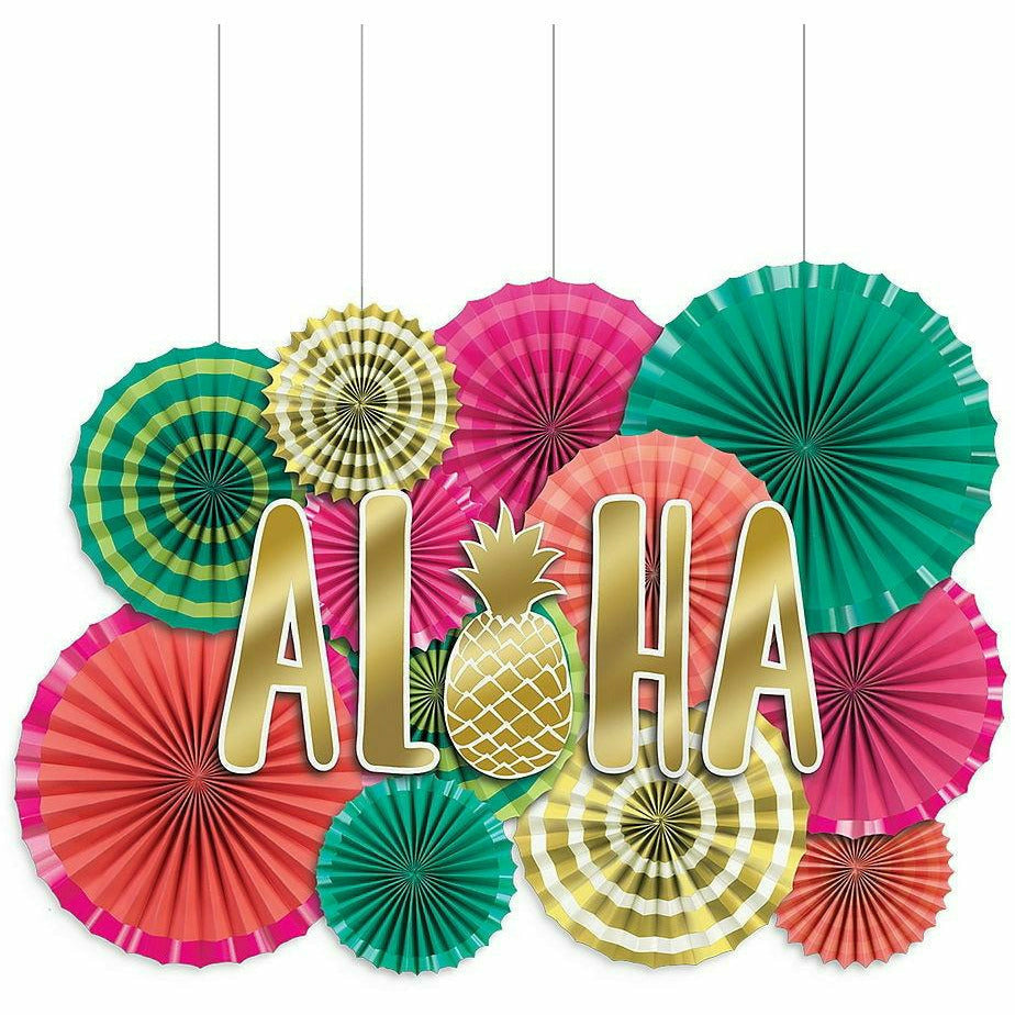 Amscan LUAU Aloha Paper Fan Decoration Kit 17pc - H7