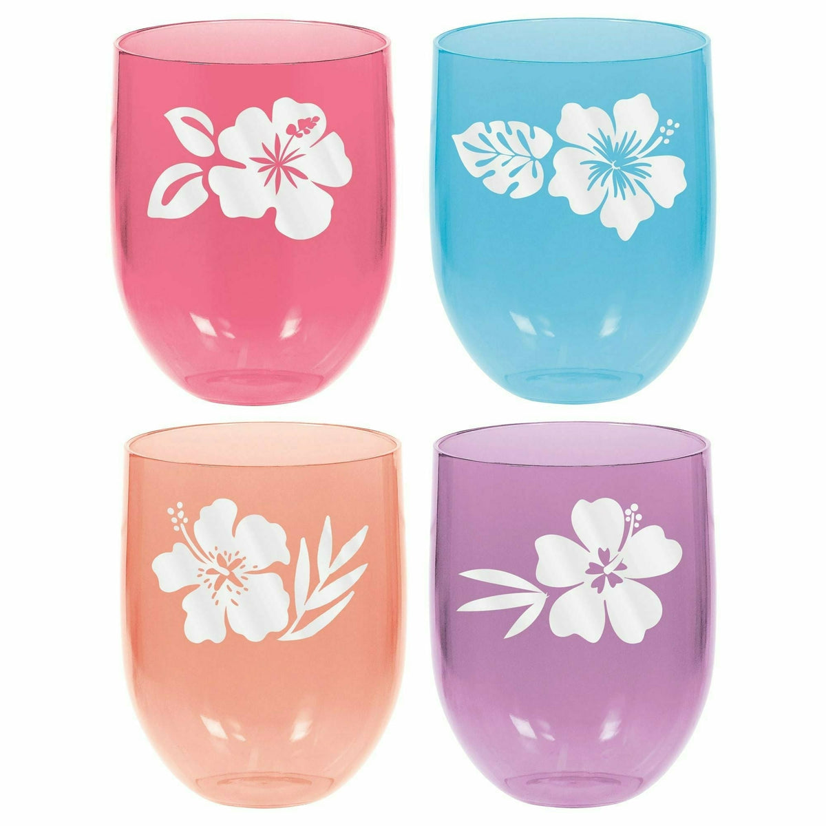 Amscan LUAU Hibiscus Stemless Wine Glasses