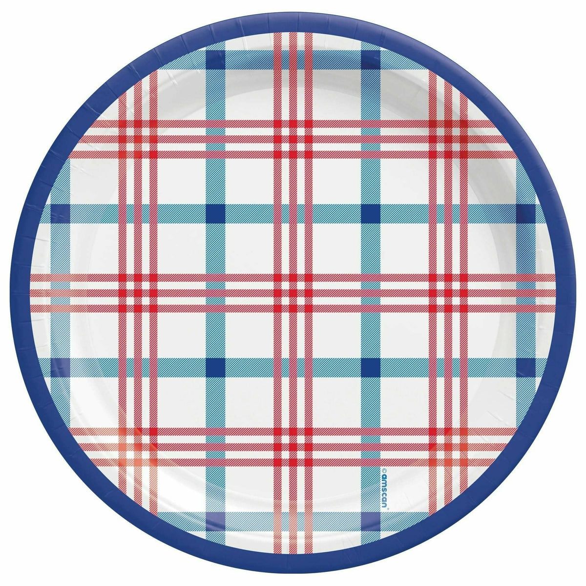 Amscan LUAU Summer Block Party Plaid 7&quot; Round Plates