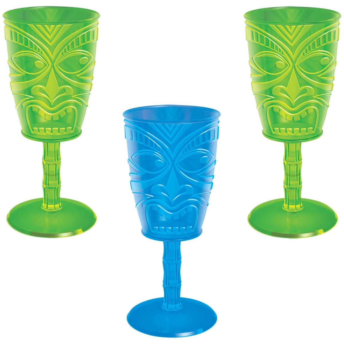 Amscan LUAU Tiki Face Plastic Wine Glasses