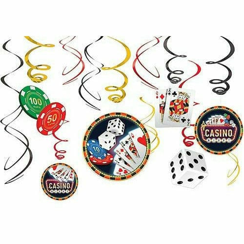 Roll the Dice Casino Swirl Decorations 12ct - Ultimate Party Super Stores