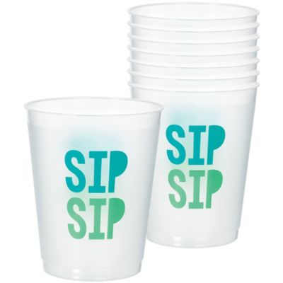 Amscan WEDDING Frosted Plastic Cups With "Sip Sip" Saying