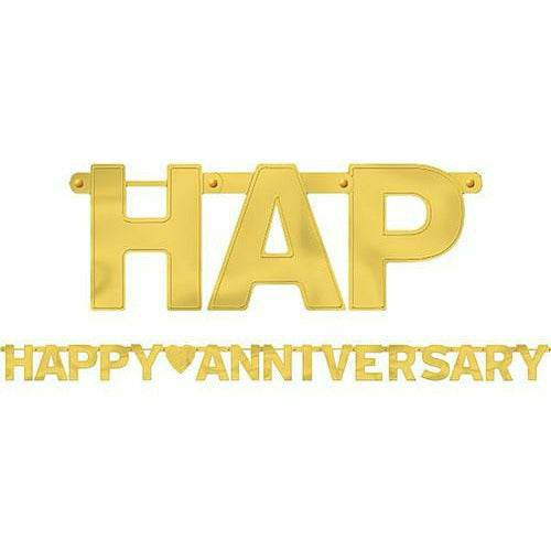 Amscan WEDDING Gold Happy Anniversary Letter Banner