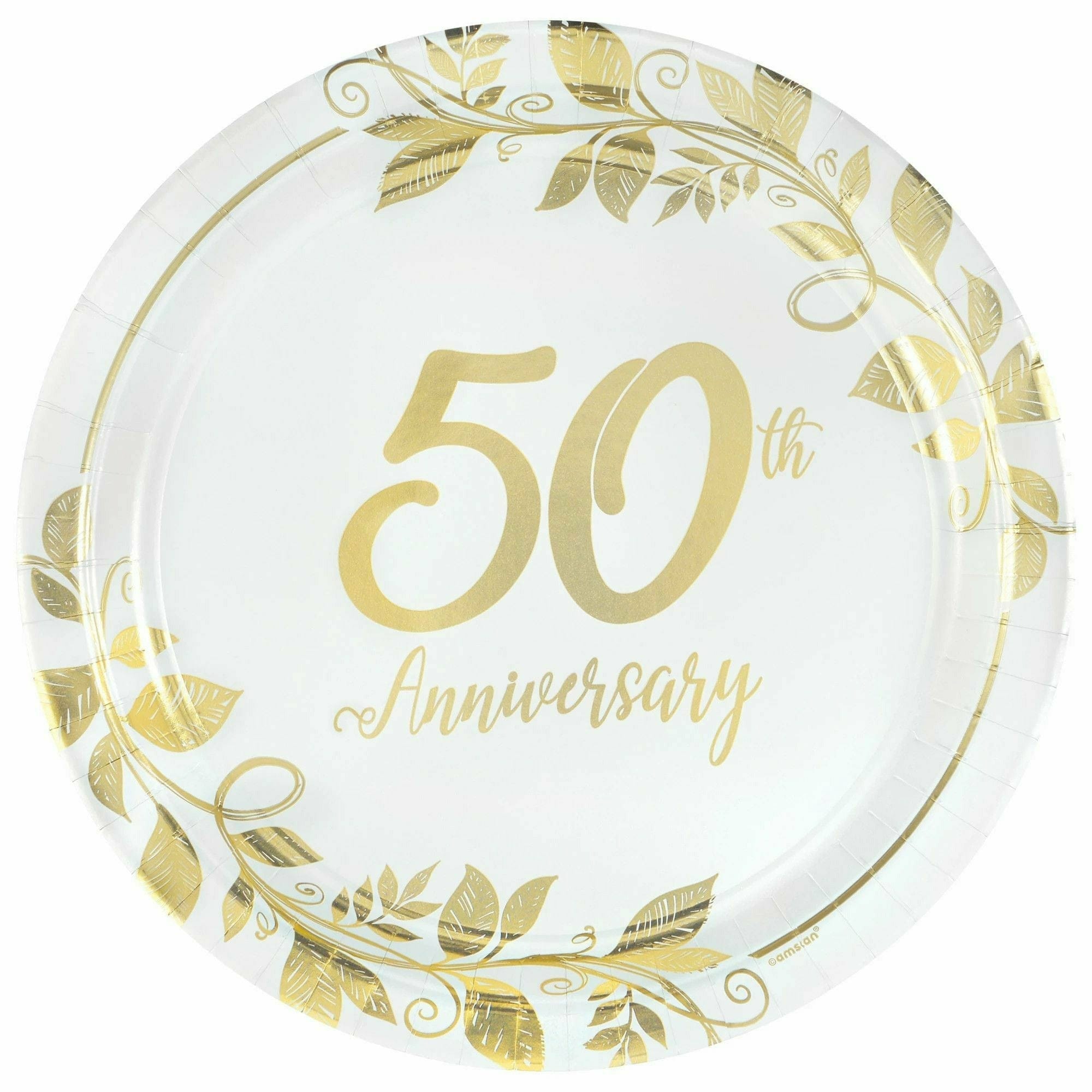 Amscan WEDDING Happy 50th Anniversary 10 1/2" Round Metallic Plates