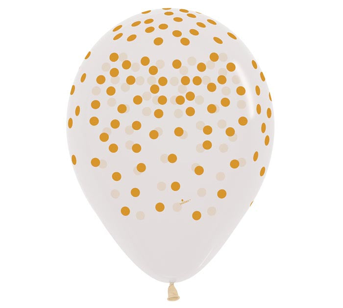 11" Gold Confetti All Around Crystal Clear Balloons - 50 Count