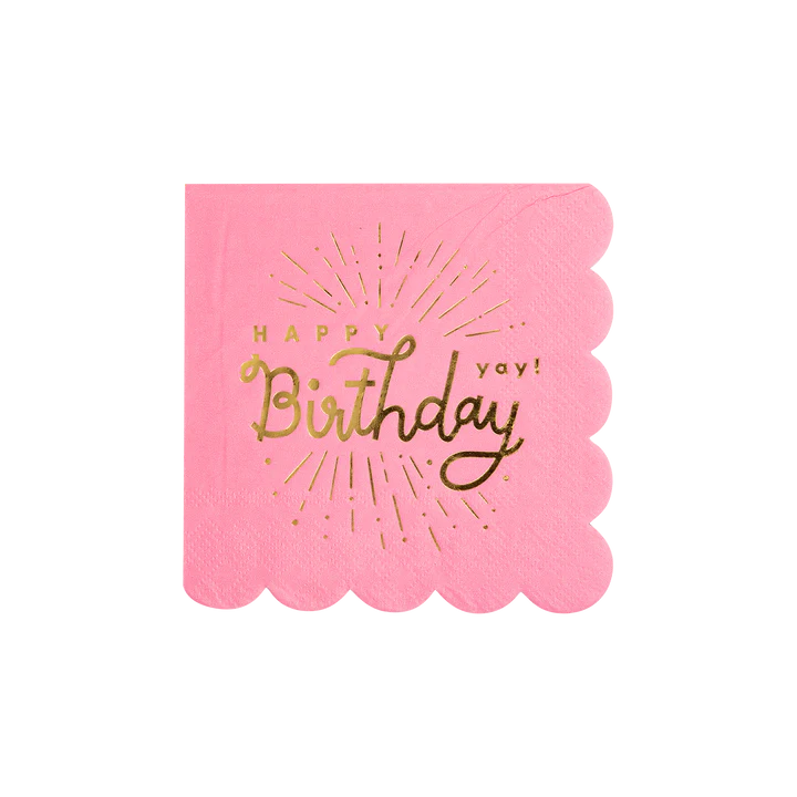 Happy Birthday Pink Paper Cocktail Napkin