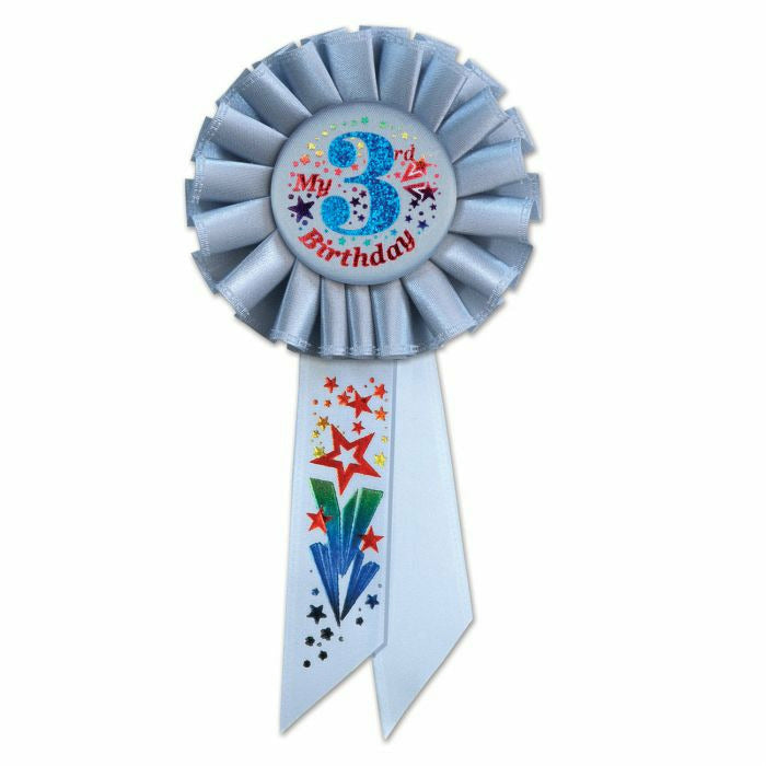 Beistle Company, INC. BOUTIQUE My 3rd Birthday Rosette (Blue) Rosette Assortment BIRTHDAY BOY