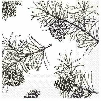 Boston International, Inc. HOLIDAY: CHRISTMAS PINE BRANCHES WHITE BLACK LUNCH NAPKIN